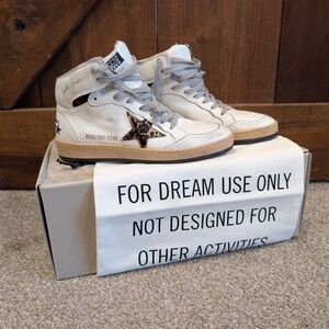 Authentic Golden Goose Sky-Star with Signature and Leopard Print Star Shoes